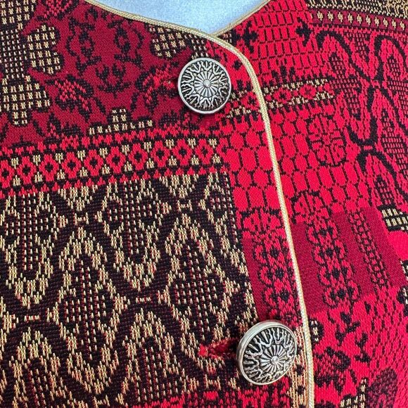 Vintage Tapestry Blazer Jacket Red Gold Statement Button Size 12 Made in USA - Picture 2 of 6